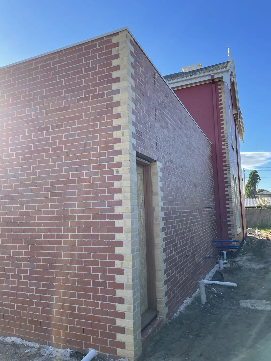 Red and cream brickwork on a residential extension