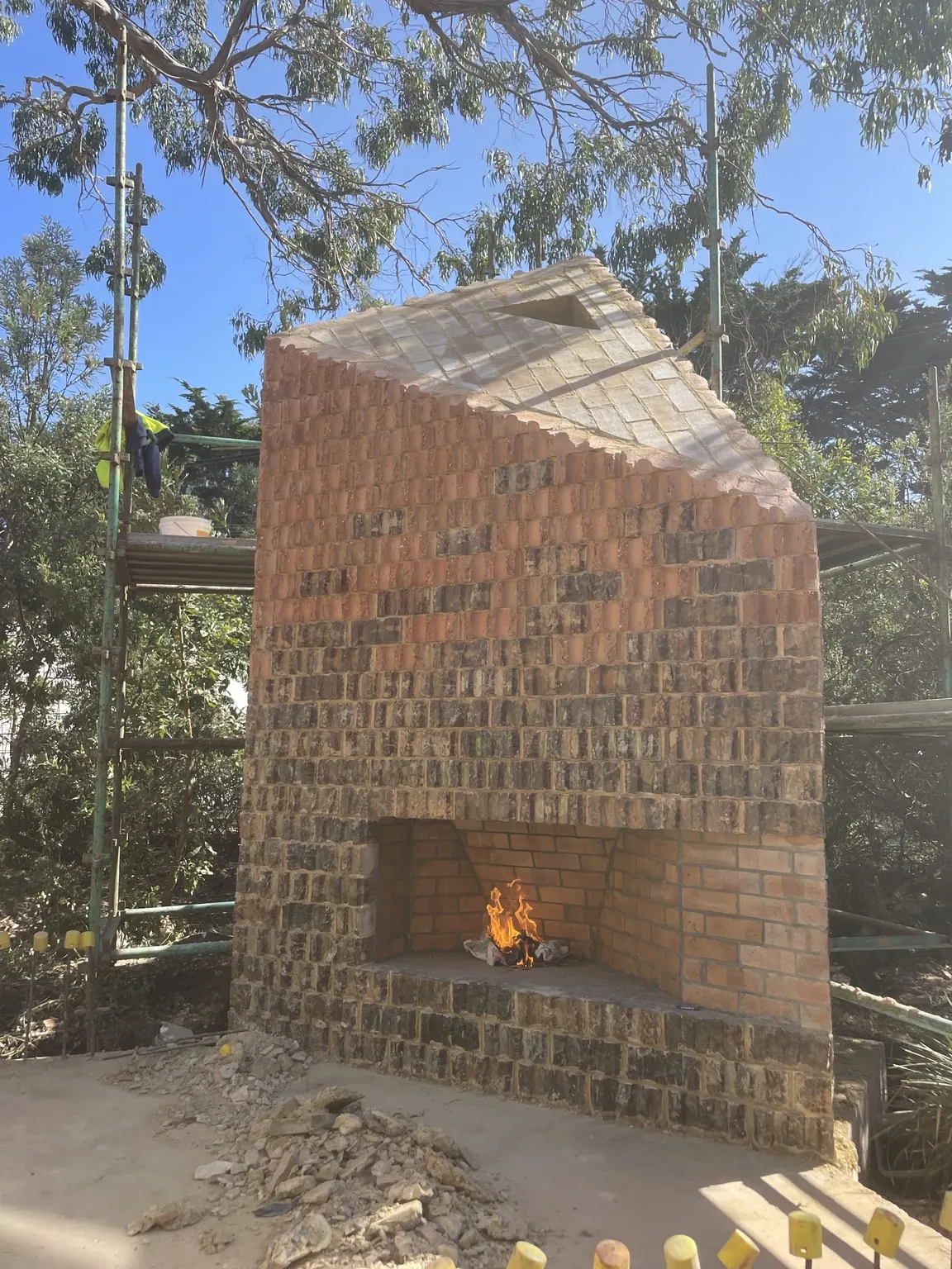 Custom brick fireplace with decorative texture